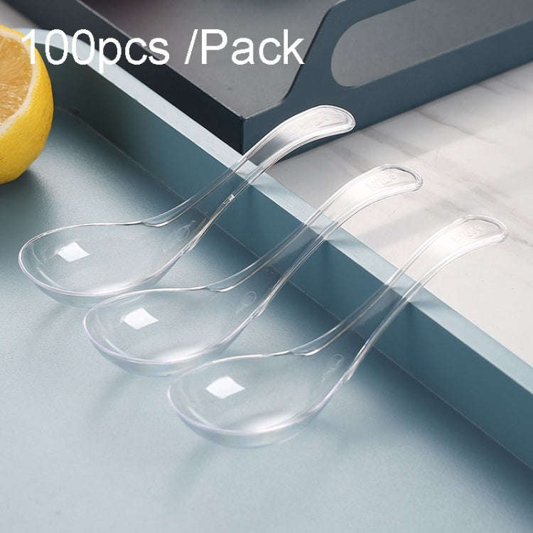 100pcs /Pack 12cm Disposable Plastic Meal Spoon Fast Food Soup Ladle(Transparent)