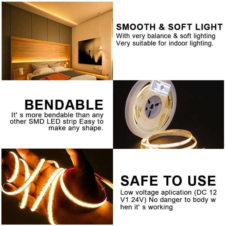 1m 24V 8mm Wide COB Adhesive Decorative LED Light Strip, Specification: 480 Beads-14W-90 Display(...
