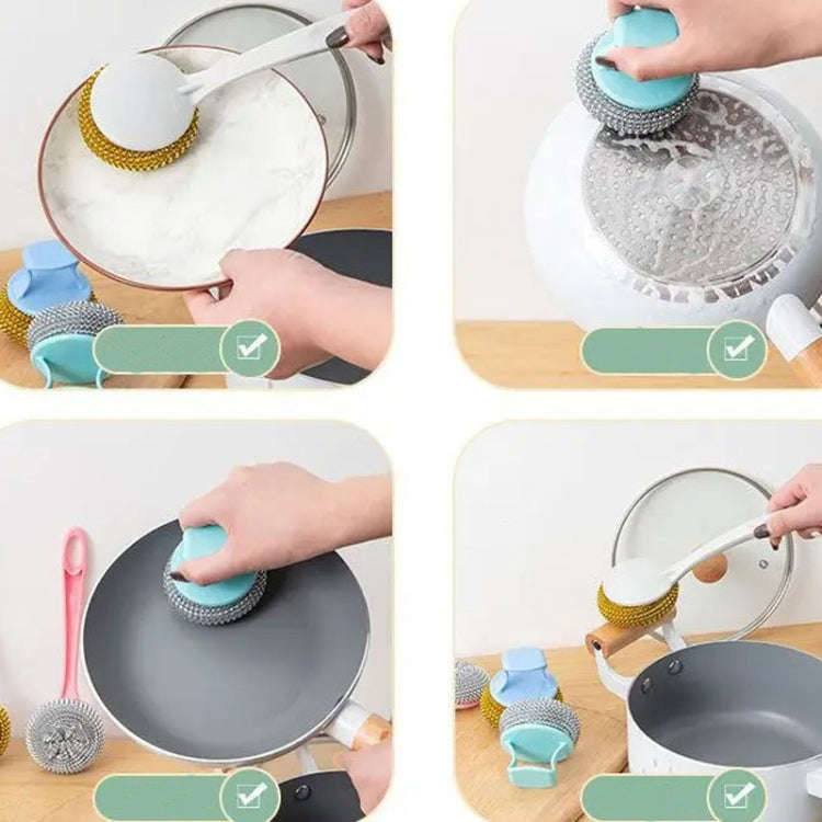 Removable Cleaning Wire Ball Kitchen Pot And Dish Brush(Random Handle+Ball)