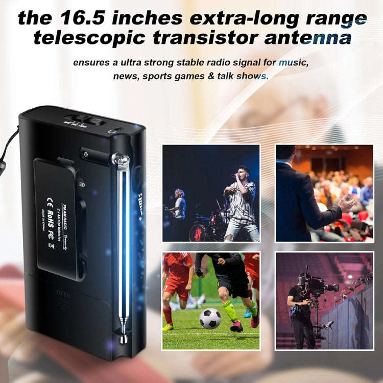 J-180 Portable Pointer FM/AM Two-Band Radios With Carrying Clip, Style: Regular Version(Black)