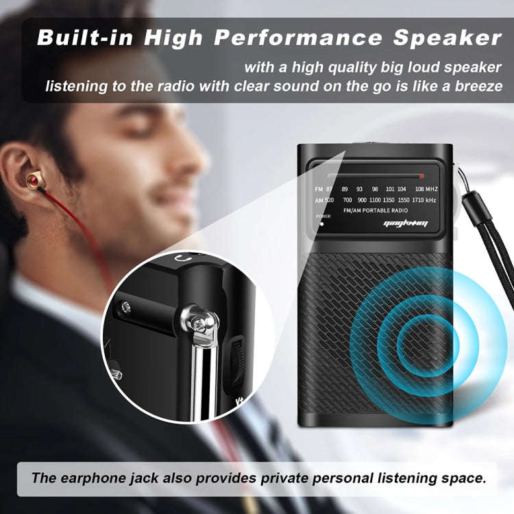 J-180 Portable Pointer FM/AM Two-Band Radios With Carrying Clip, Style: Regular Version(Black)
