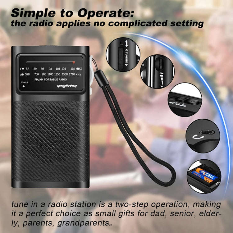 J-180 Portable Pointer FM/AM Two-Band Radios With Carrying Clip, Style: Regular Version(Black)