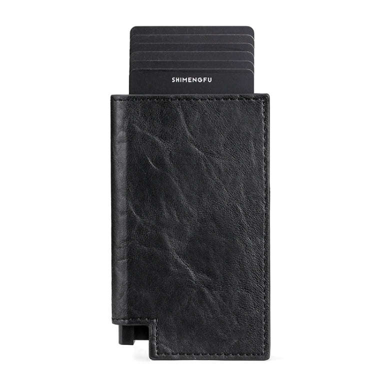 Pop-up Leather Metal Card Holder RFID Bifold Wallet(Black)
