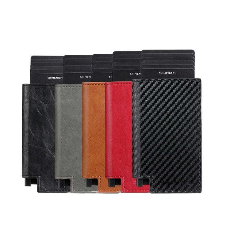 Pop-up Leather Metal Card Holder RFID Bifold Wallet(Brown)