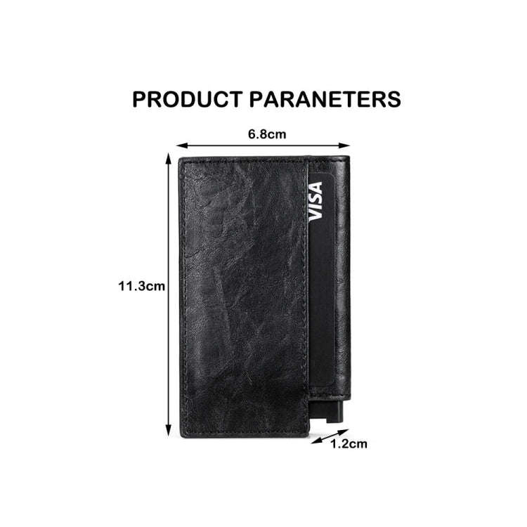 Pop-up Leather Metal Card Holder RFID Bifold Wallet(Carbon Fiber Black)