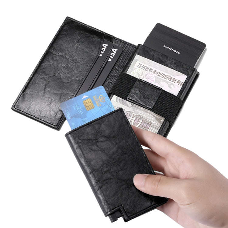 Pop-up Leather Metal Card Holder RFID Bifold Wallet(Brown)