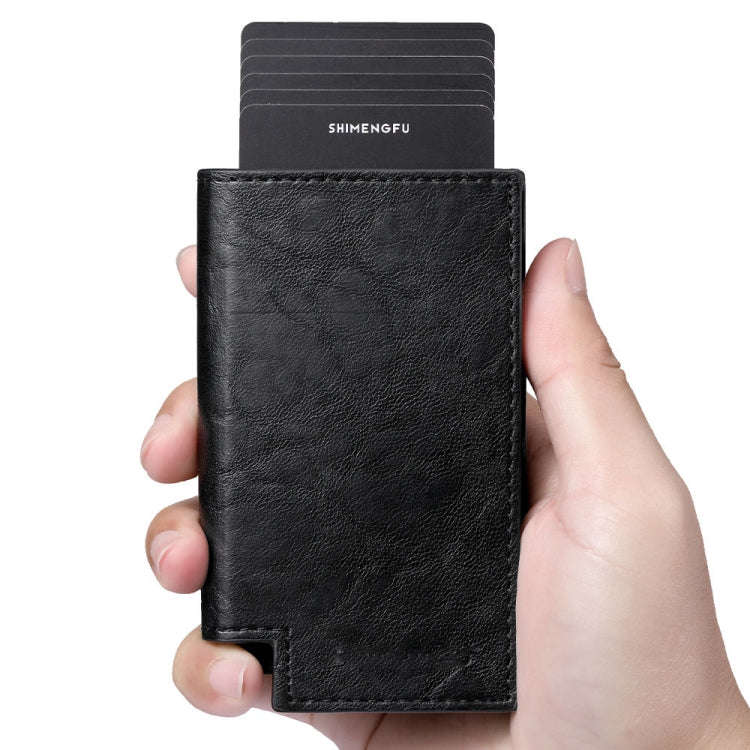 Pop-up Leather Metal Card Holder RFID Bifold Wallet(Brown)