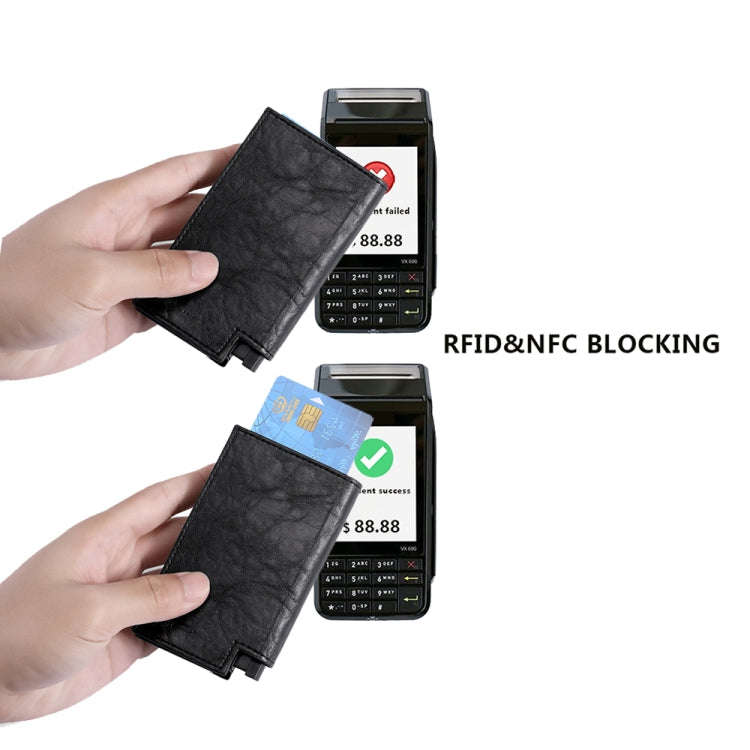 Pop-up Leather Metal Card Holder RFID Bifold Wallet(Brown)