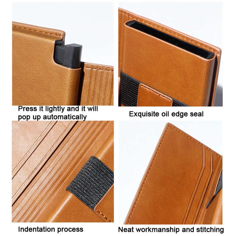 Pop-up Leather Metal Card Holder RFID Bifold Wallet(Brown)