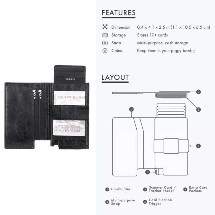 Pop-up Leather Metal Card Holder RFID Bifold Wallet(Carbon Fiber Black)