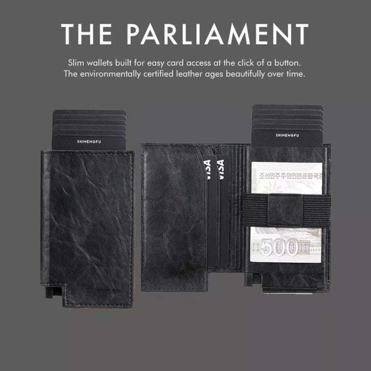 Pop-up Leather Metal Card Holder RFID Bifold Wallet(Black)