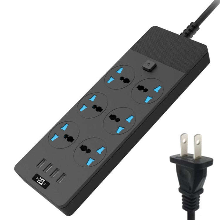 TB-T12 3000W 2m 4-USB Ports + 6-Jacks Multifunctional Flame-Retardant Socket With Switch(US Plug)