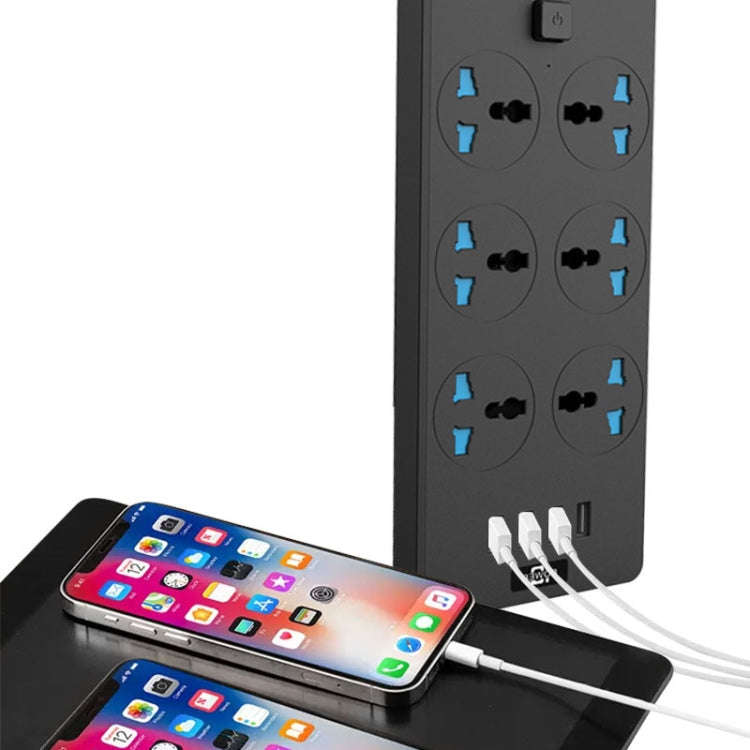 TB-T12 3000W 2m 4-USB Ports + 6-Jacks Multifunctional Flame-Retardant Socket With Switch(US Plug)