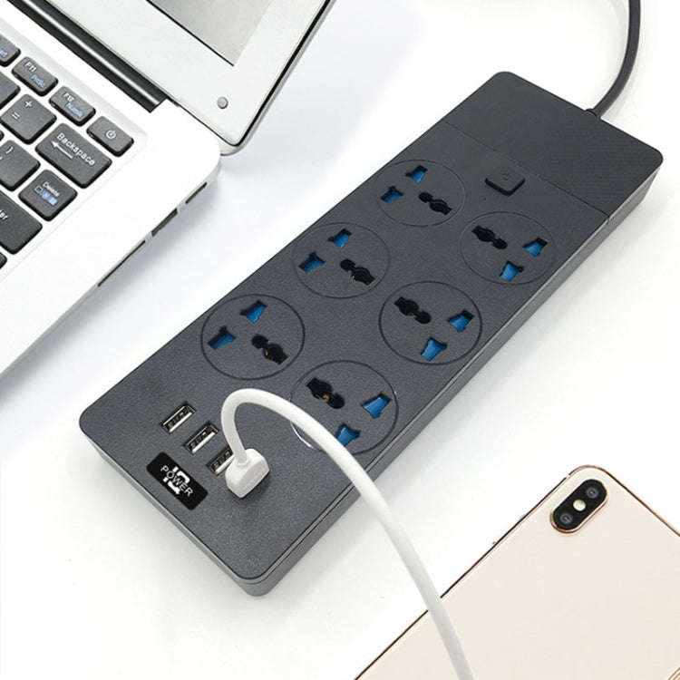 TB-T12 3000W 2m 4-USB Ports + 6-Jacks Multifunctional Flame-Retardant Socket With Switch(US Plug)