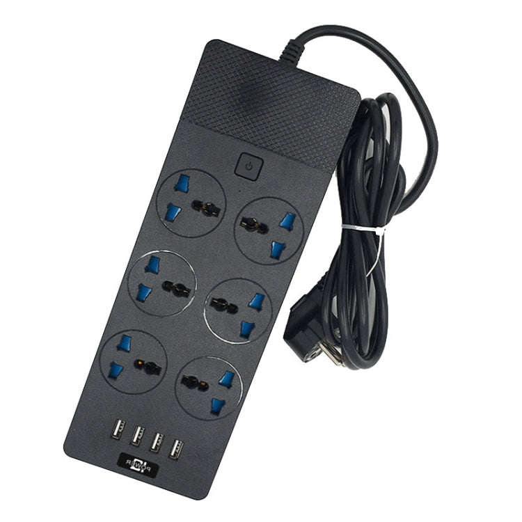 TB-T12 3000W 2m 4-USB Ports + 6-Jacks Multifunctional Flame-Retardant Socket With Switch(EU Plug)