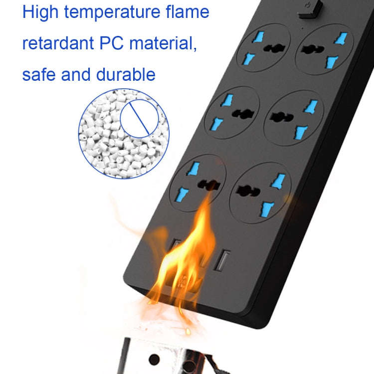 TB-T12 3000W 2m 4-USB Ports + 6-Jacks Multifunctional Flame-Retardant Socket With Switch(US Plug)