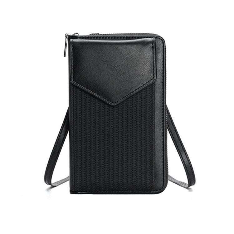 Multifunctional Weaving Ladies Cell Phone Bag Shoulder Crossbody Wallet(Black)