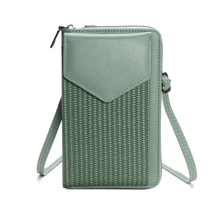 Multifunctional Weaving Ladies Cell Phone Bag Shoulder Crossbody Wallet(Green)