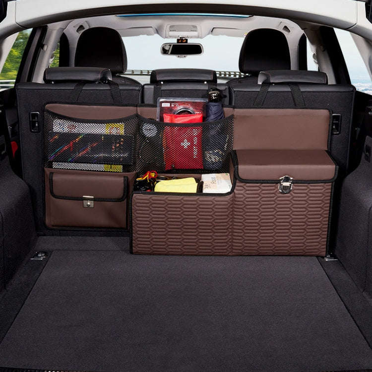 Car Multi-function Leather Trunk Foldable Storage Box(Coffee)
