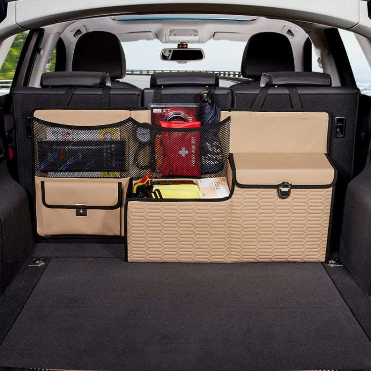 Car Multi-function Leather Trunk Foldable Storage Box(Beige)