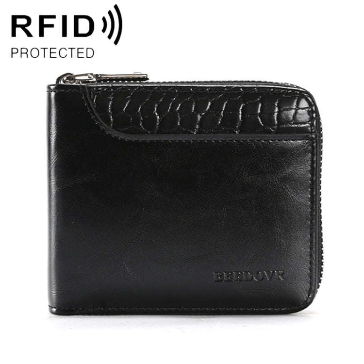 RFID Anti-Theft Swipe Mens Wallet Multifunctional Short Zipper Purse(Black)