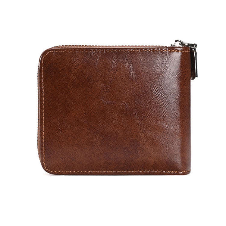 RFID Anti-Theft Swipe Mens Wallet Multifunctional Short Zipper Purse(Brown)