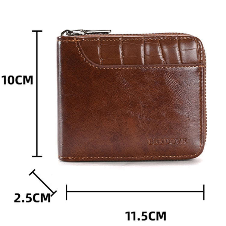 RFID Anti-Theft Swipe Mens Wallet Multifunctional Short Zipper Purse(Brown)