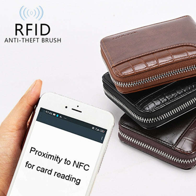 RFID Anti-Theft Swipe Mens Wallet Multifunctional Short Zipper Purse(Black)