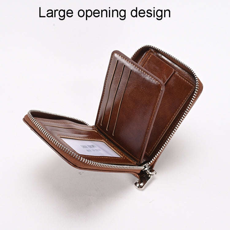RFID Anti-Theft Swipe Mens Wallet Multifunctional Short Zipper Purse(Brown)