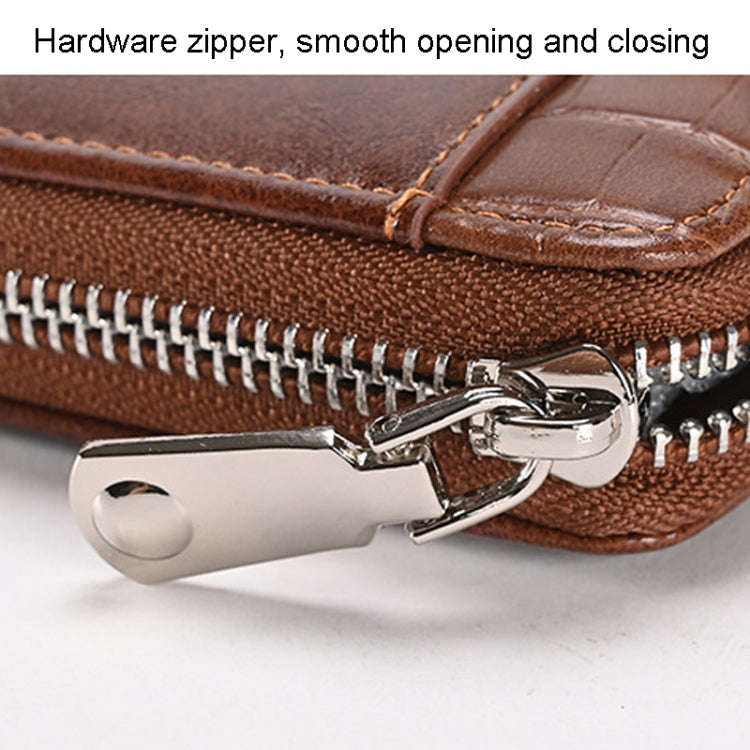 RFID Anti-Theft Swipe Mens Wallet Multifunctional Short Zipper Purse(Brown)