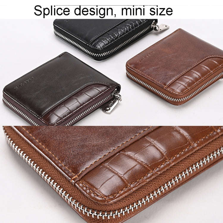 RFID Anti-Theft Swipe Mens Wallet Multifunctional Short Zipper Purse(Brown)