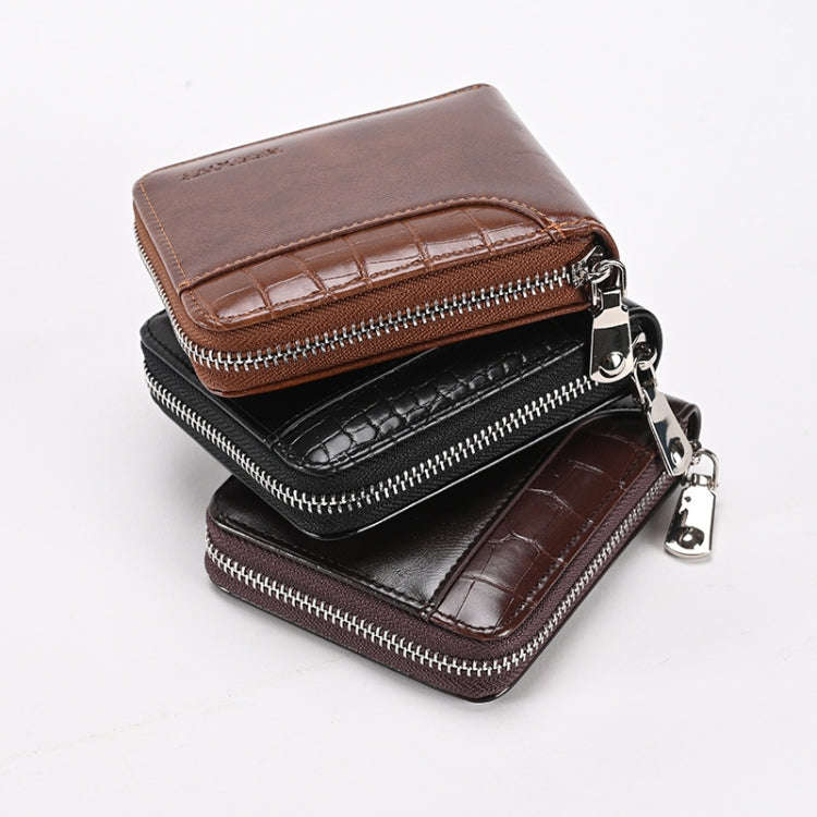 RFID Anti-Theft Swipe Mens Wallet Multifunctional Short Zipper Purse(Brown)
