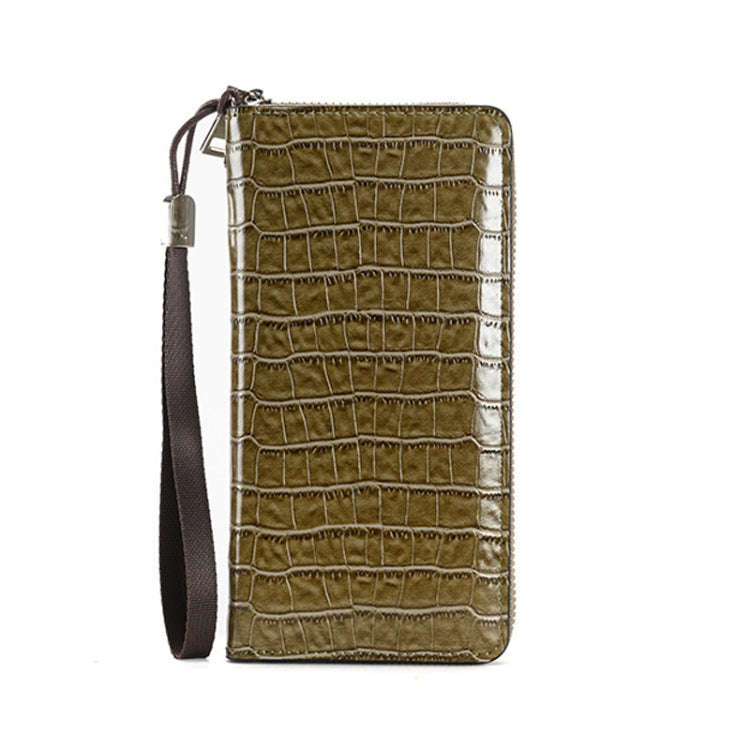 Crocodile Print Long Ladies Clutch Bag Multi Card Position Zipper Wristlet Pouch(Green)