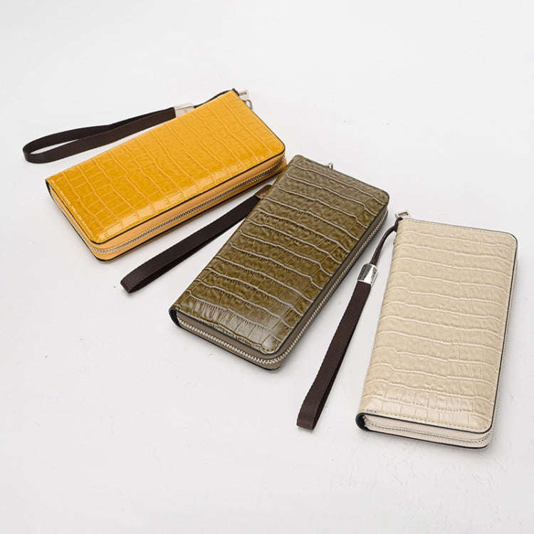 Crocodile Print Long Ladies Clutch Bag Multi Card Position Zipper Wristlet Pouch(Beige)