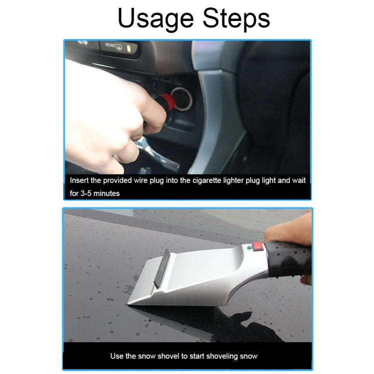 12V Multifunctional Heated Car Snow Shovel Winter Snow Removal Tools(Black+Silver)