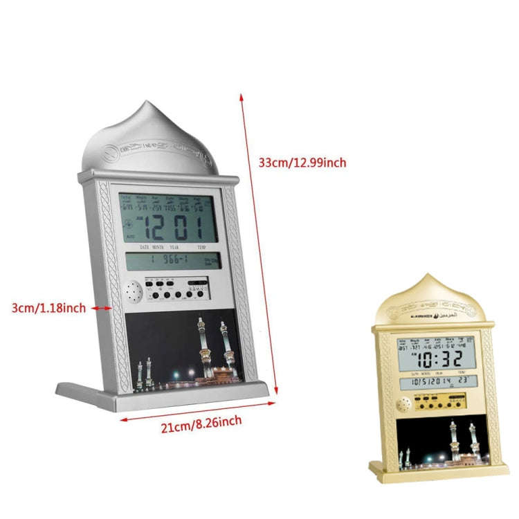 Desktop Perpetual Calendar Alarm Clock LCD Display Reminder Prayer Clock(Silver)