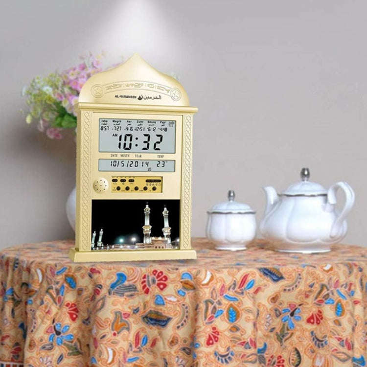 Desktop Perpetual Calendar Alarm Clock LCD Display Reminder Prayer Clock(Silver)