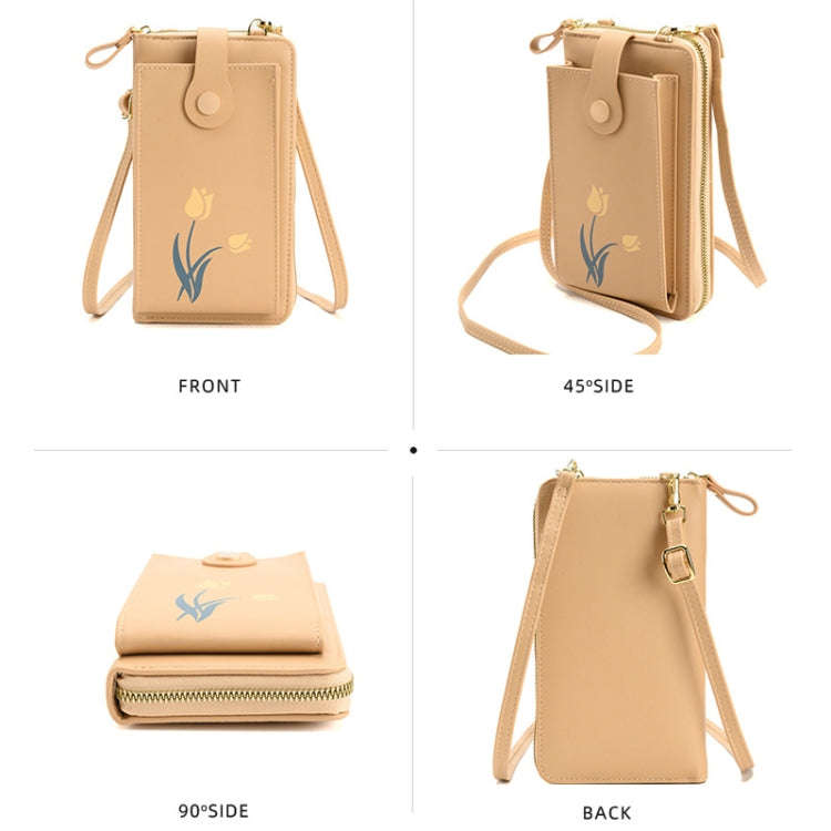 Printed Single Shoulder Crossbody Bag Ladies Long Flower Cell Phone Bag(Blue)