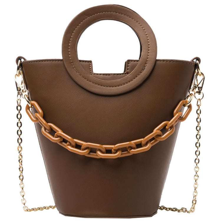 Women Casual Bucket Handbag Round Chain Shoulder Crossbody Bag(Black)