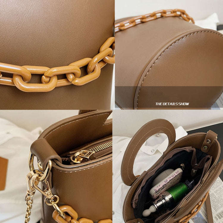 Women Casual Bucket Handbag Round Chain Shoulder Crossbody Bag(Black)