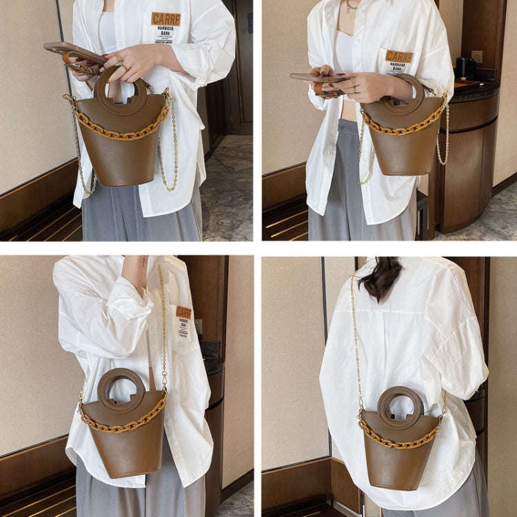 Women Casual Bucket Handbag Round Chain Shoulder Crossbody Bag(Black)