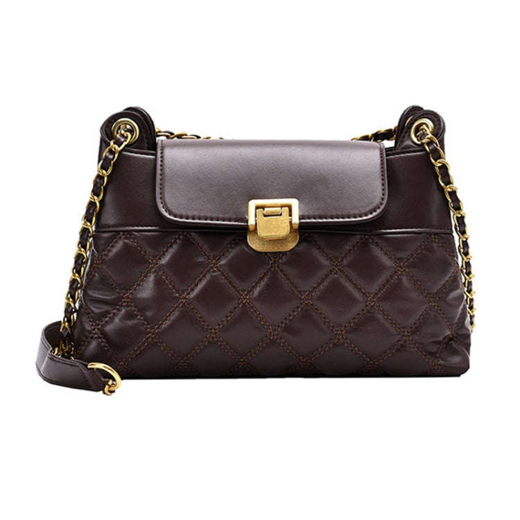Rhombic Lattice Chain Women Bag Small Fragrant Style Versatile Crossbody Single Shoulder Bag(Coffee)