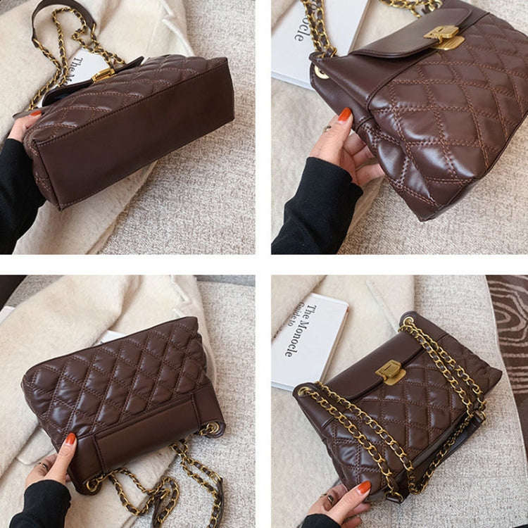 Rhombic Lattice Chain Women Bag Small Fragrant Style Versatile Crossbody Single Shoulder Bag(White)