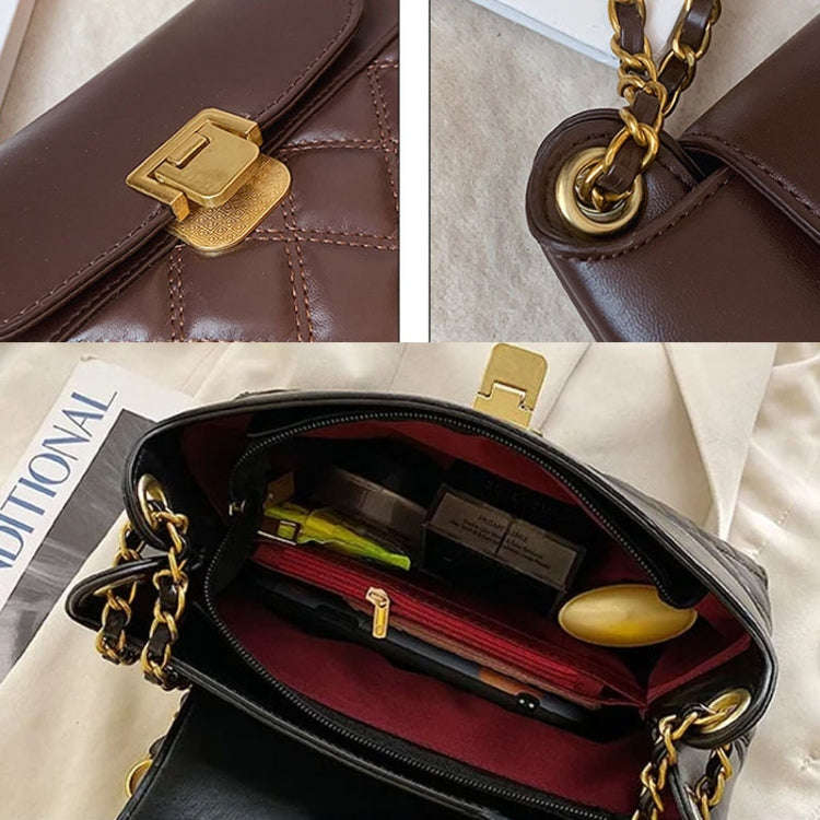 Rhombic Lattice Chain Women Bag Small Fragrant Style Versatile Crossbody Single Shoulder Bag(Black)