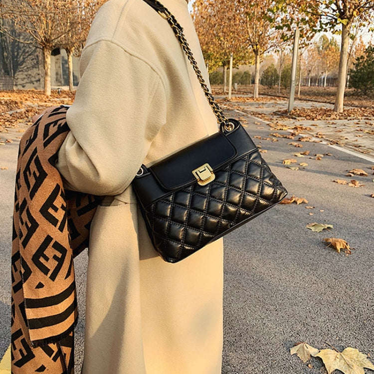 Rhombic Lattice Chain Women Bag Small Fragrant Style Versatile Crossbody Single Shoulder Bag(White)