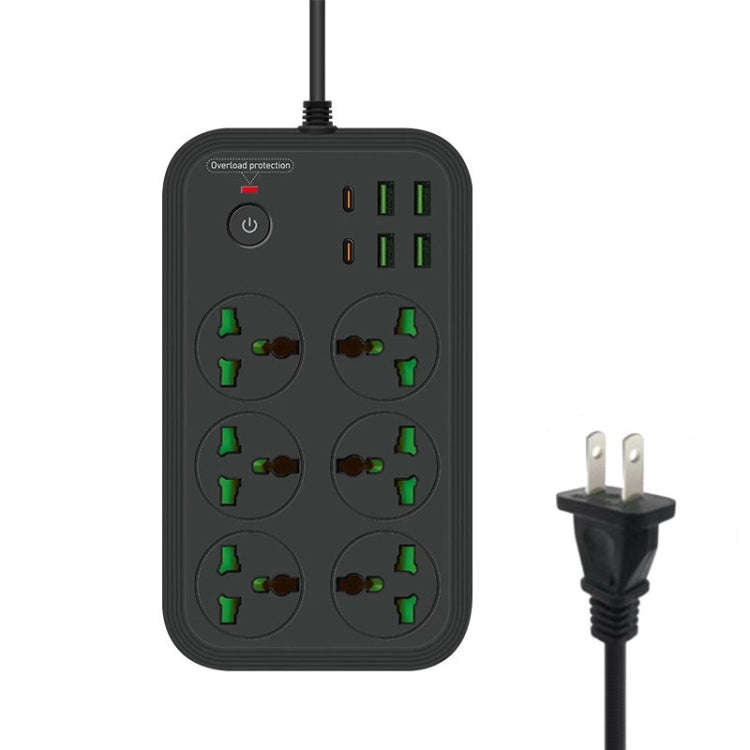 T24 2m 3000W 6 Plugs + PD + 4-USB Ports Multifunctional Flame-Retardant Socket With Switch(US Plug)