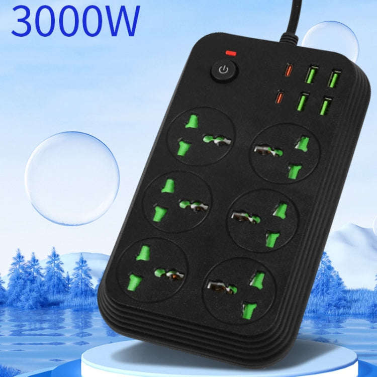 T24 2m 3000W 6 Plugs + PD + 4-USB Ports Multifunctional Flame-Retardant Socket With Switch(UK Plug)