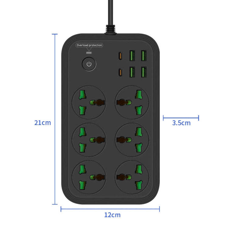 T24 2m 3000W 6 Plugs + PD + 4-USB Ports Multifunctional Flame-Retardant Socket With Switch(UK Plug)