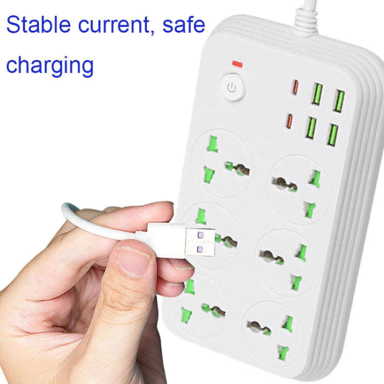 T24 2m 3000W 6 Plugs + PD + 4-USB Ports Multifunctional Flame-Retardant Socket With Switch(UK Plug)
