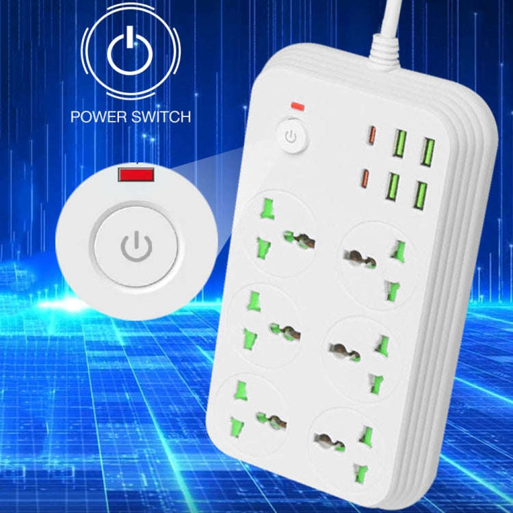 T24 2m 3000W 6 Plugs + PD + 4-USB Ports Multifunctional Flame-Retardant Socket With Switch(UK Plug)